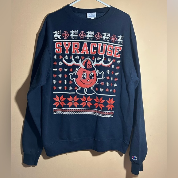 Champion Syracuse Orange Otto Christmas Sweatshirt Navy Blue Size Large - Picture 1 of 8